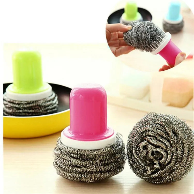 Wire Ball With Long Handle Dishwashing Kitchen Stainless Steel Brush Cleaning Pot Ball Brush Home Kitchen Accessories Tools - Deliverrpk