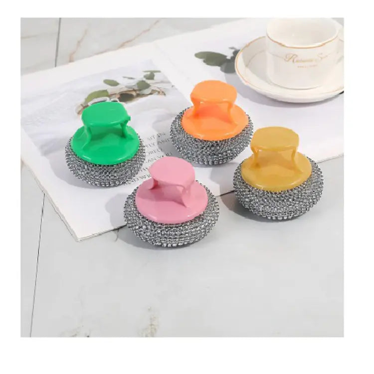 Wire Ball With Long Handle Dishwashing Kitchen Stainless Steel Brush Cleaning Pot Ball Brush Home Kitchen Accessories Tools - Deliverrpk