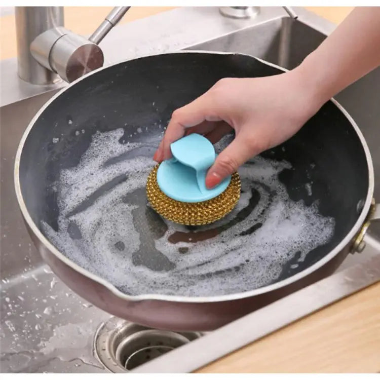Wire Ball With Long Handle Dishwashing Kitchen Stainless Steel Brush Cleaning Pot Ball Brush Home Kitchen Accessories Tools - Deliverrpk