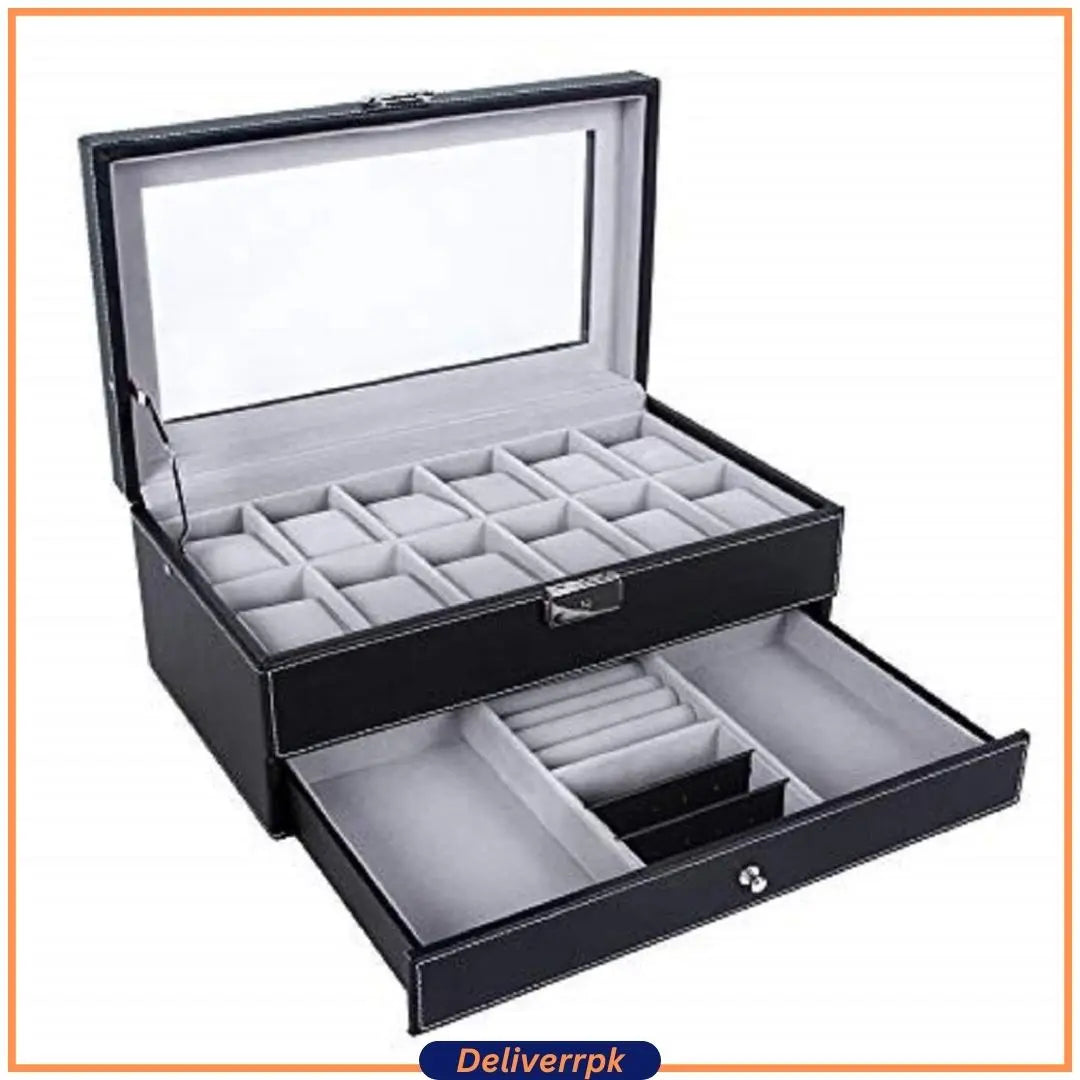 12 Slot Watch and Sunglasses Organizer for Men, Jewelry Display Watch Box Deliverr.pk