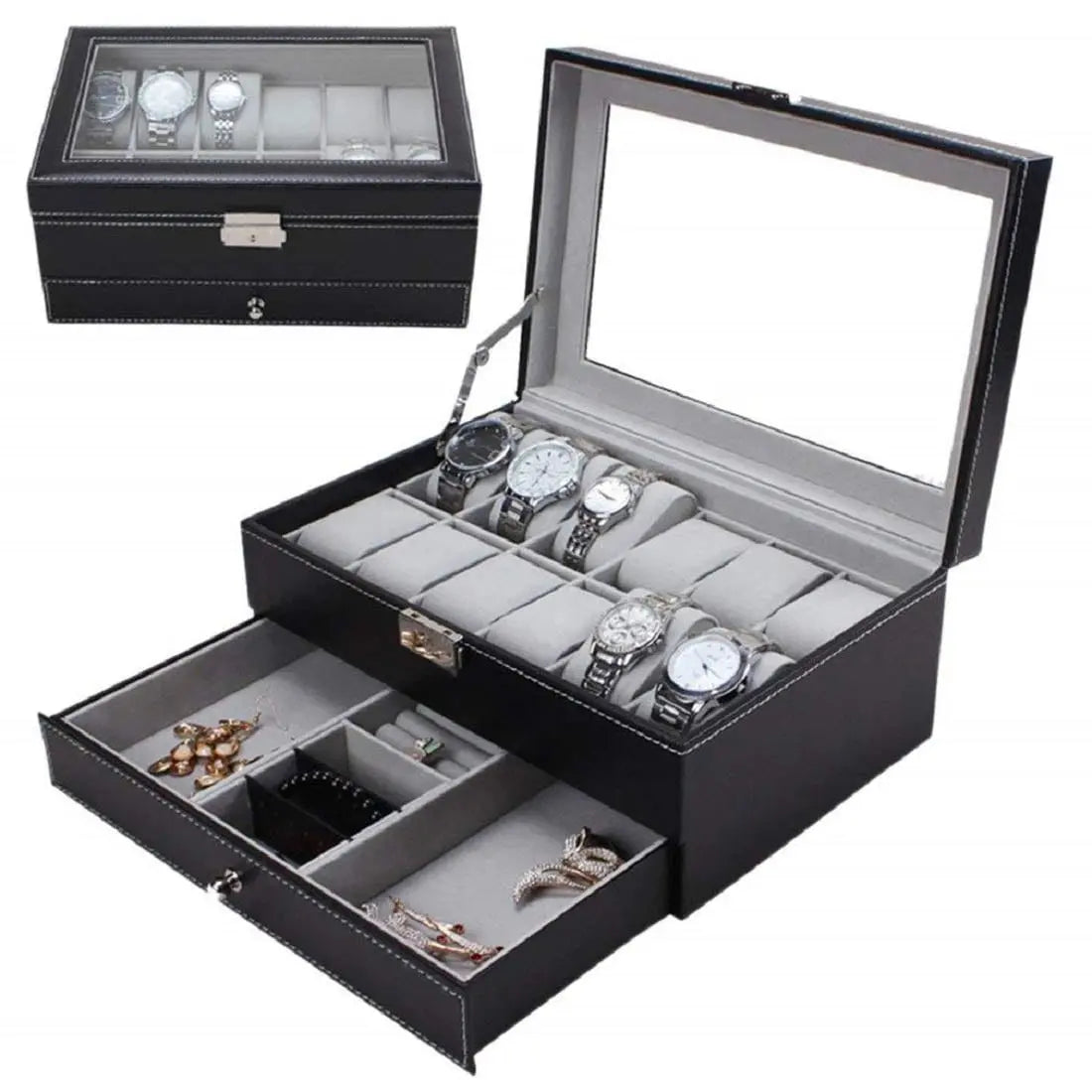 12 Slot Watch and Sunglasses Organizer for Men, Jewelry Display Watch Box Deliverr.pk