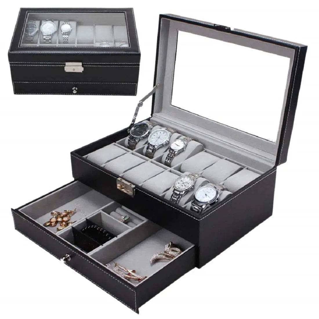 12 Slot Watch and Sunglasses Organizer for Men, Jewelry Display Watch Box Deliverr.pk