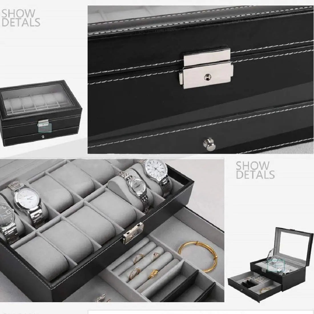 12 Slot Watch and Sunglasses Organizer for Men, Jewelry Display Watch Box Deliverr.pk
