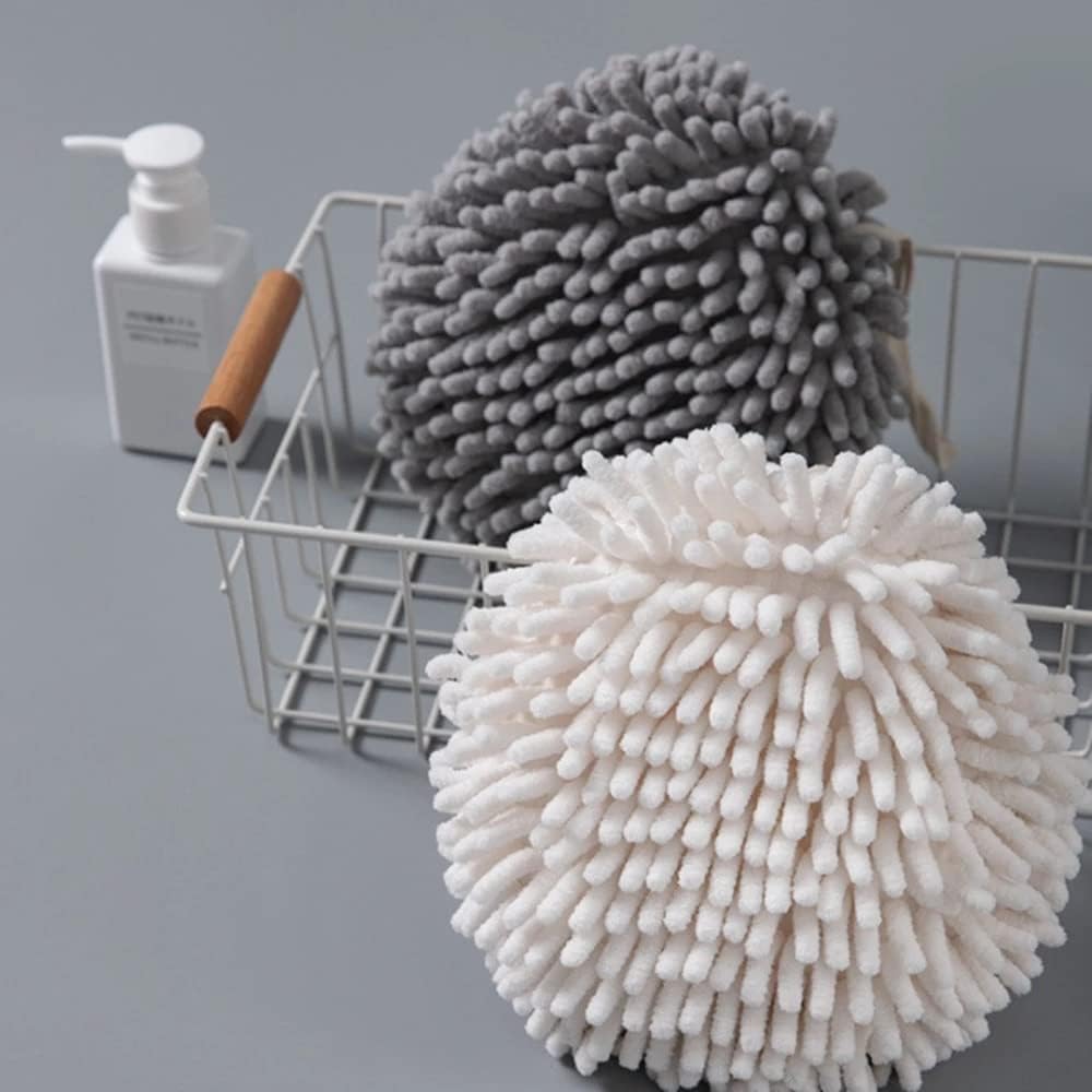 Bathroom Chenille Hand Towels Wipe Hand Towel Ball Kitchen with Hanging Loops Quick Dry Soft Absorbent Microfiber Towels - Deliverrpk