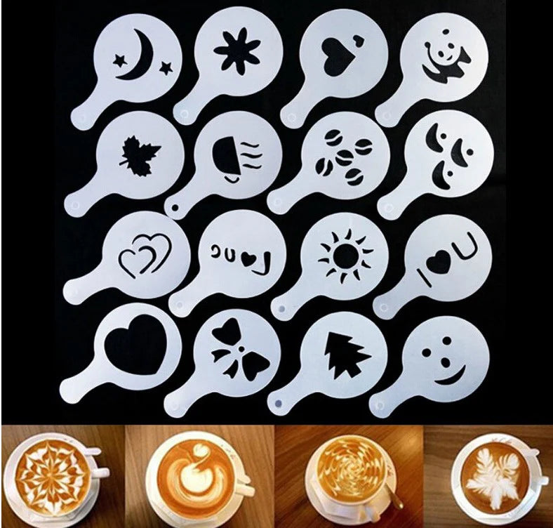 16Pcs/Set Coffee Stencil Cafe Barista Tools Latte Art Maker Cappuccino Decor Pattern Mold Coffee Making Accessories