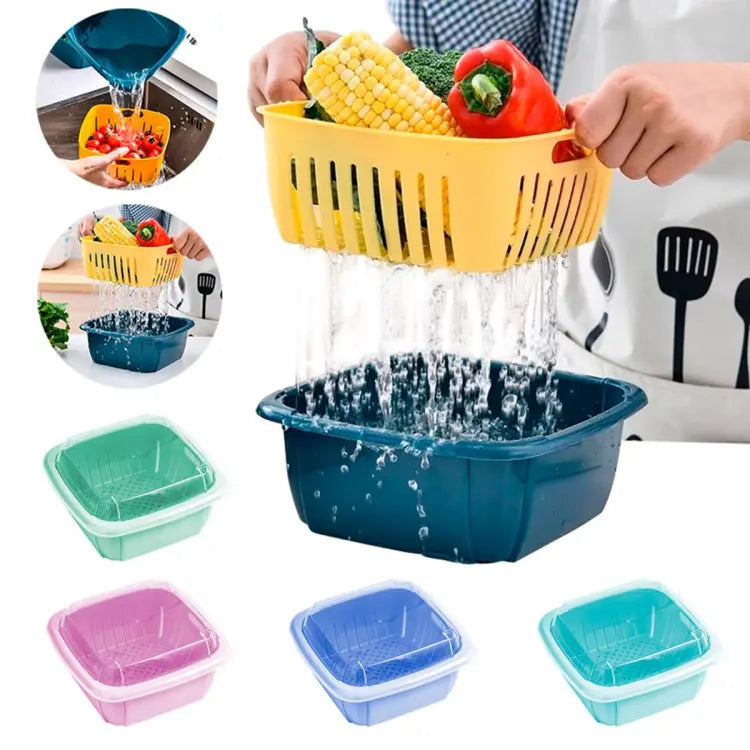 Strainer Basket Double Drain Basket Washing Kitchen Refrigerator Strainer Vegetable Fruit Storage Dry Storage Double-Layer Sink Filter Shelf kitchen - Deliverrpk