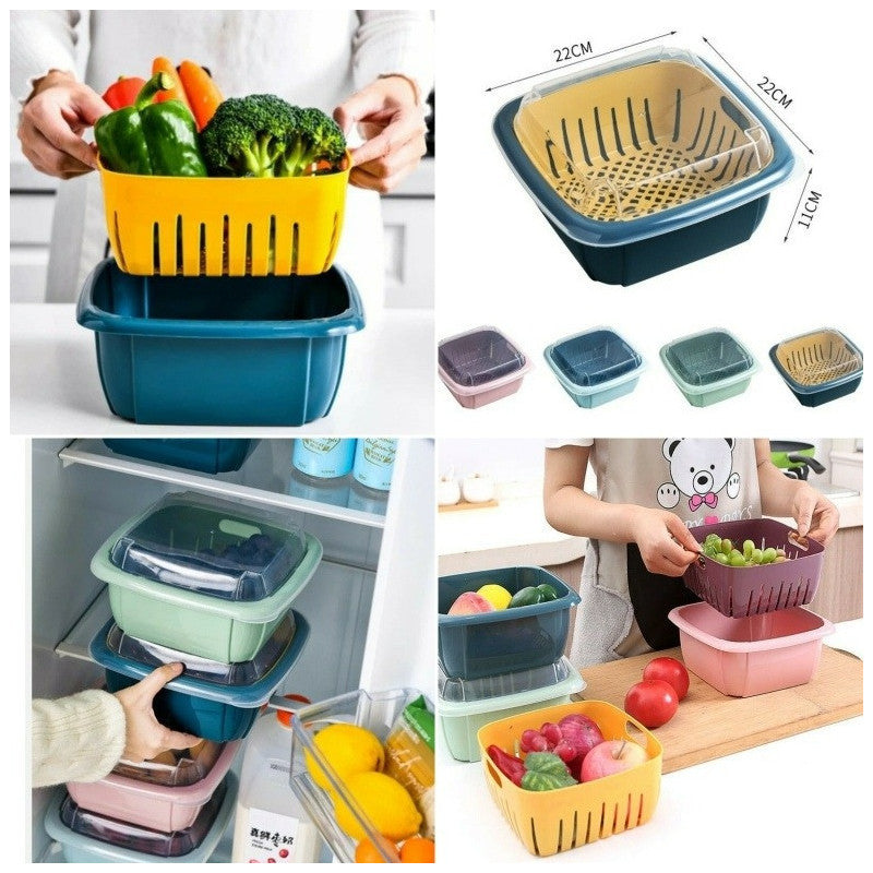 Strainer Basket Double Drain Basket Washing Kitchen Refrigerator Strainer Vegetable Fruit Storage Dry Storage Double-Layer Sink Filter Shelf kitchen - Deliverrpk