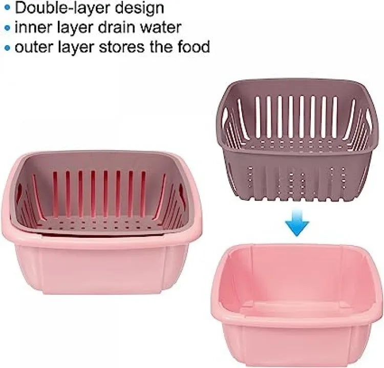 Strainer Basket Double Drain Basket Washing Kitchen Refrigerator Strainer Vegetable Fruit Storage Dry Storage Double-Layer Sink Filter Shelf kitchen - Deliverrpk