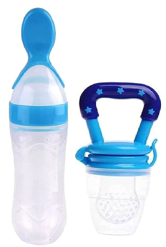 Combo Pack Baby Spoon Feeder Silicone Bottle Feeding Toddler Silicone Squeeze baby Bottle Spoon Milk Bottle Training Feeder Food Supplement With Fruit Pacifier