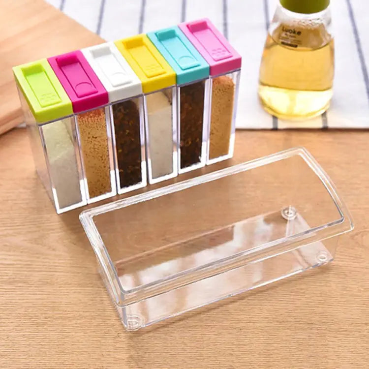 Transparent Spice Jar Colorful Lid Seasoning Box Set of 6pcs - Deliverrpk