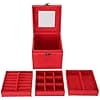 Three Layer Velvet Jewelry Box with Mirror and Decorative Handle