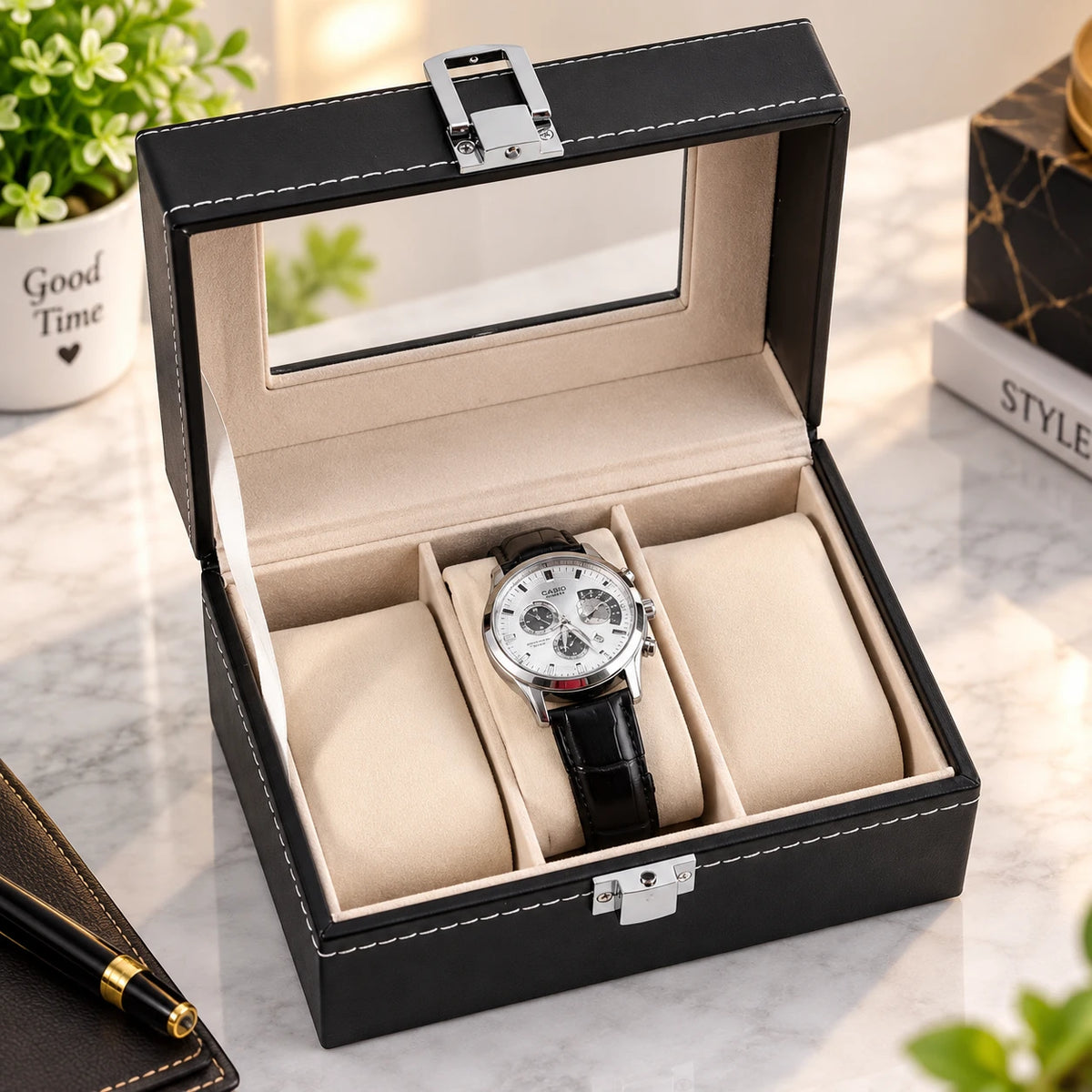 3 slot watch box for watch storage