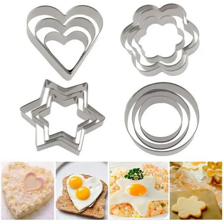 12 Pcs Set Stainless Steel Cookie Cutter Biscuit DIY Mold Star Heart Round Flower Shape Mould Baking Tools - Deliverrpk