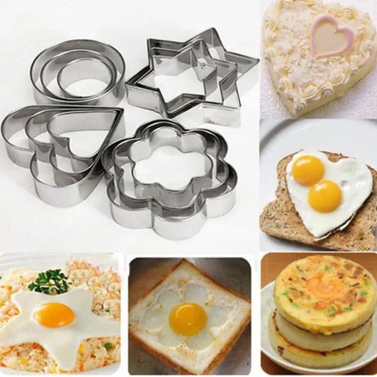12 Pcs Set Stainless Steel Cookie Cutter Biscuit DIY Mold Star Heart Round Flower Shape Mould Baking Tools - Deliverrpk