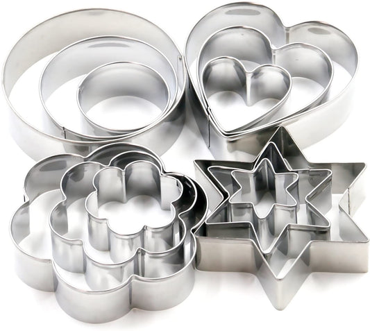 12 Pcs Set Stainless Steel Cookie Cutter Biscuit DIY Mold Star Heart Round Flower Shape Mould Baking Tools