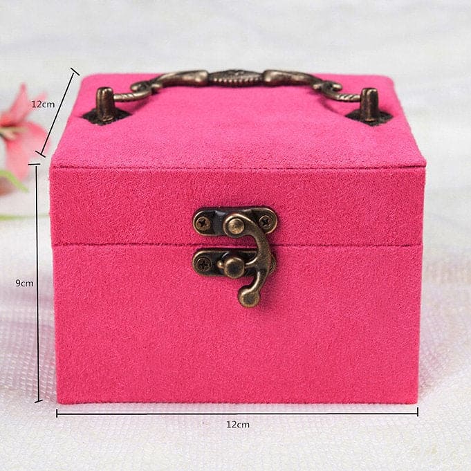 Three Layer Velvet Jewelry Box with Mirror and Decorative Handle