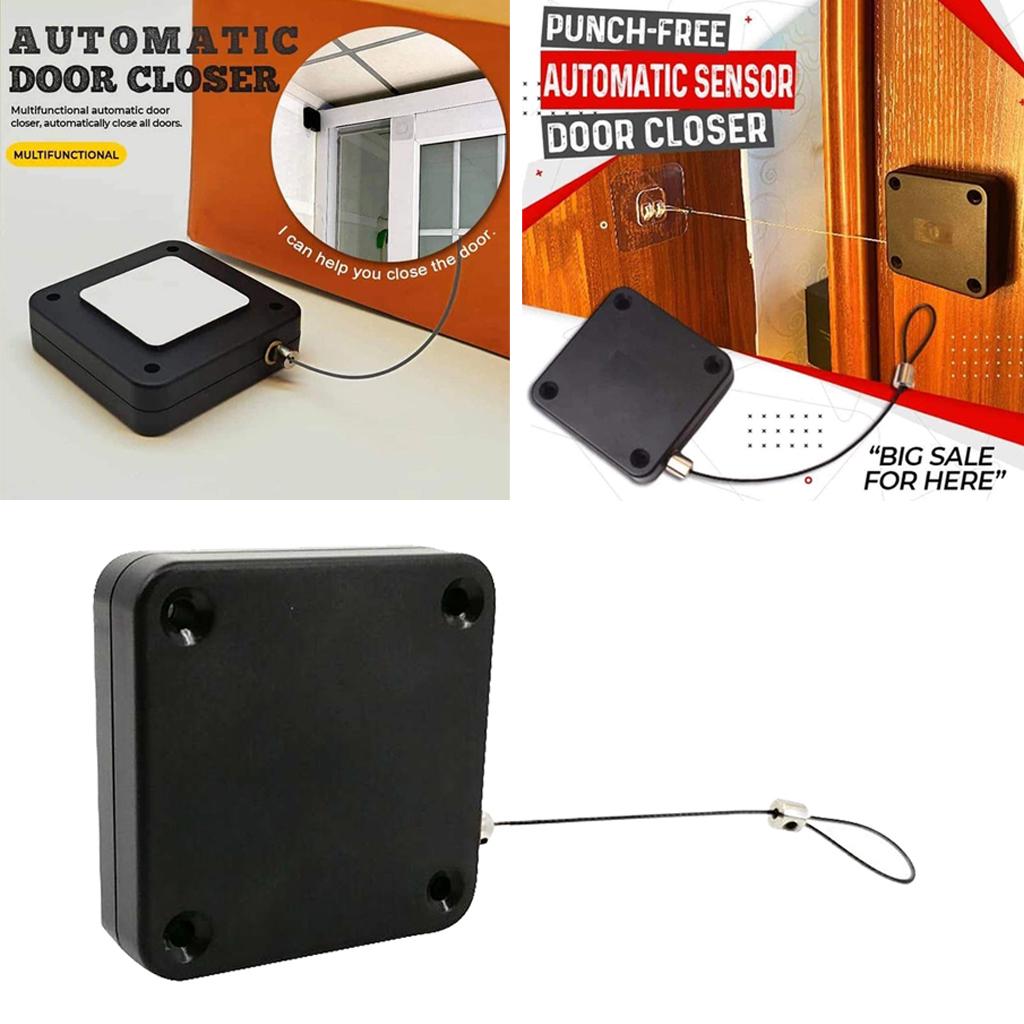 Multifunctional Automatic Door Closer Punch-Free Automatic Sensor Door Closer (800g Pull, Wire Rope Length 1.2m) Easy to Install for Various Doors Black Color Door Draft - Door Closer - Deliverrpk