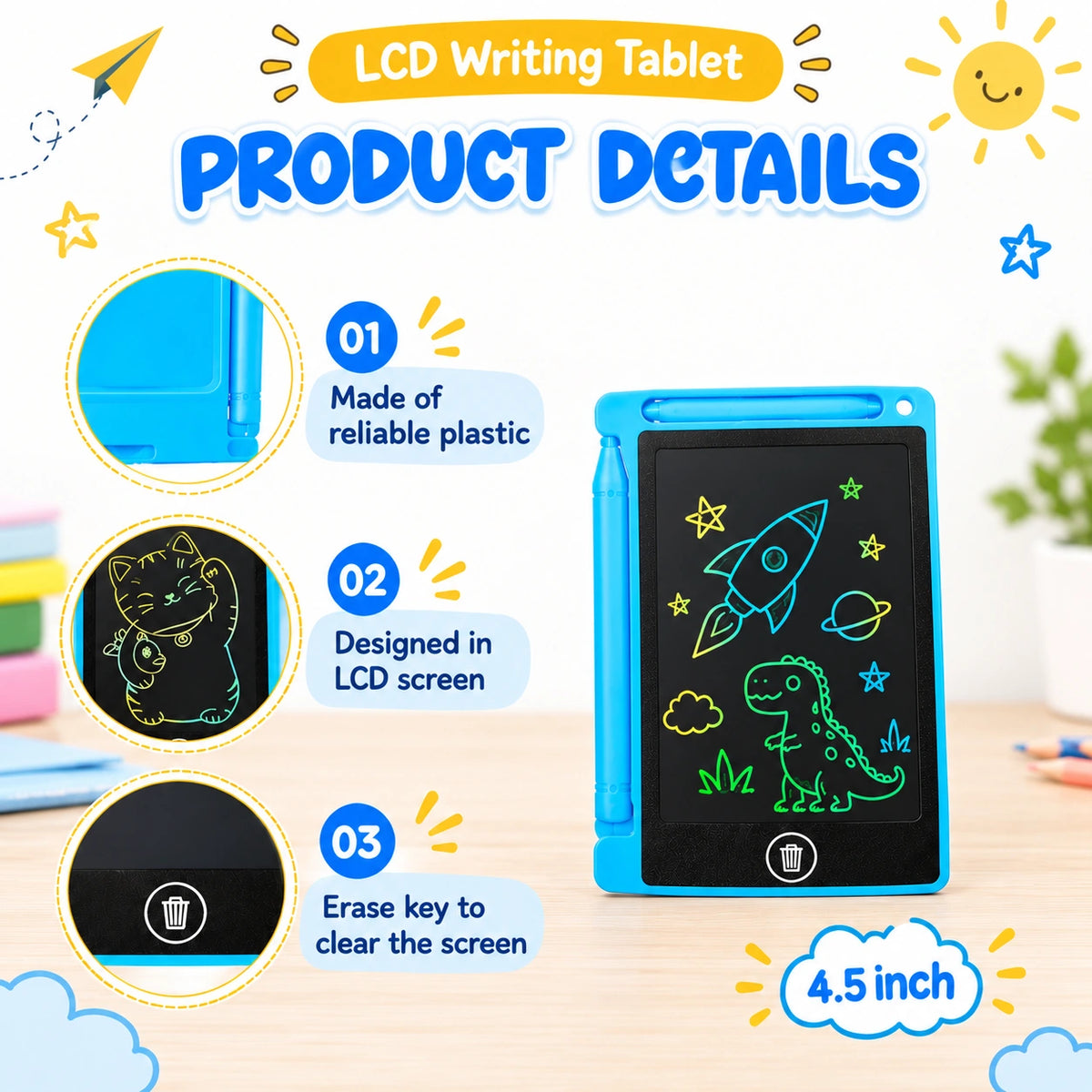 6.5 inch LCD Writing Tablet Multicolor Screen Erasable Writing Board