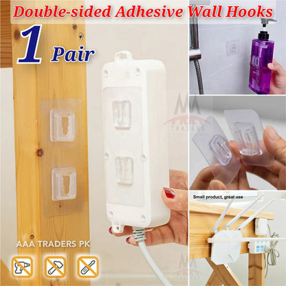 1 Pair Double-sided Adhesive Wall Hooks Suction Cup Hooks stick hook Heavy Duty Sticky Wall & Ceiling & Door Nail Free Clear Hook for Bathroom and Kitchen No Scratch Waterproof and Oilproof Sticker
