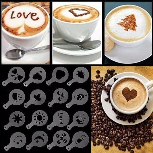 16Pcs/Set Coffee Stencil Cafe Barista Tools Latte Art Maker Cappuccino Decor Pattern Mold Coffee Making Accessories