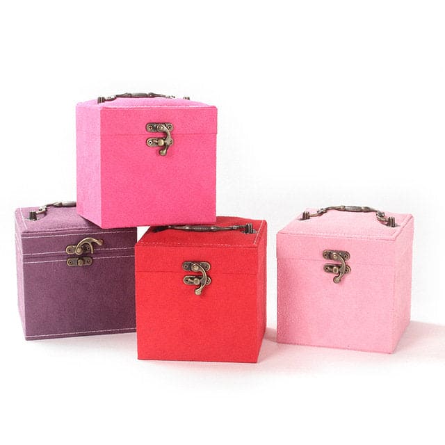 Three Layer Velvet Jewelry Box with Mirror and Decorative Handle