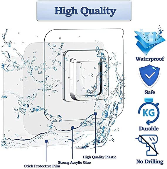 1 Pair Double-sided Adhesive Wall Hooks Suction Cup Hooks stick hook Heavy Duty Sticky Wall & Ceiling & Door Nail Free Clear Hook for Bathroom and Kitchen No Scratch Waterproof and Oilproof Sticker - Deliverrpk
