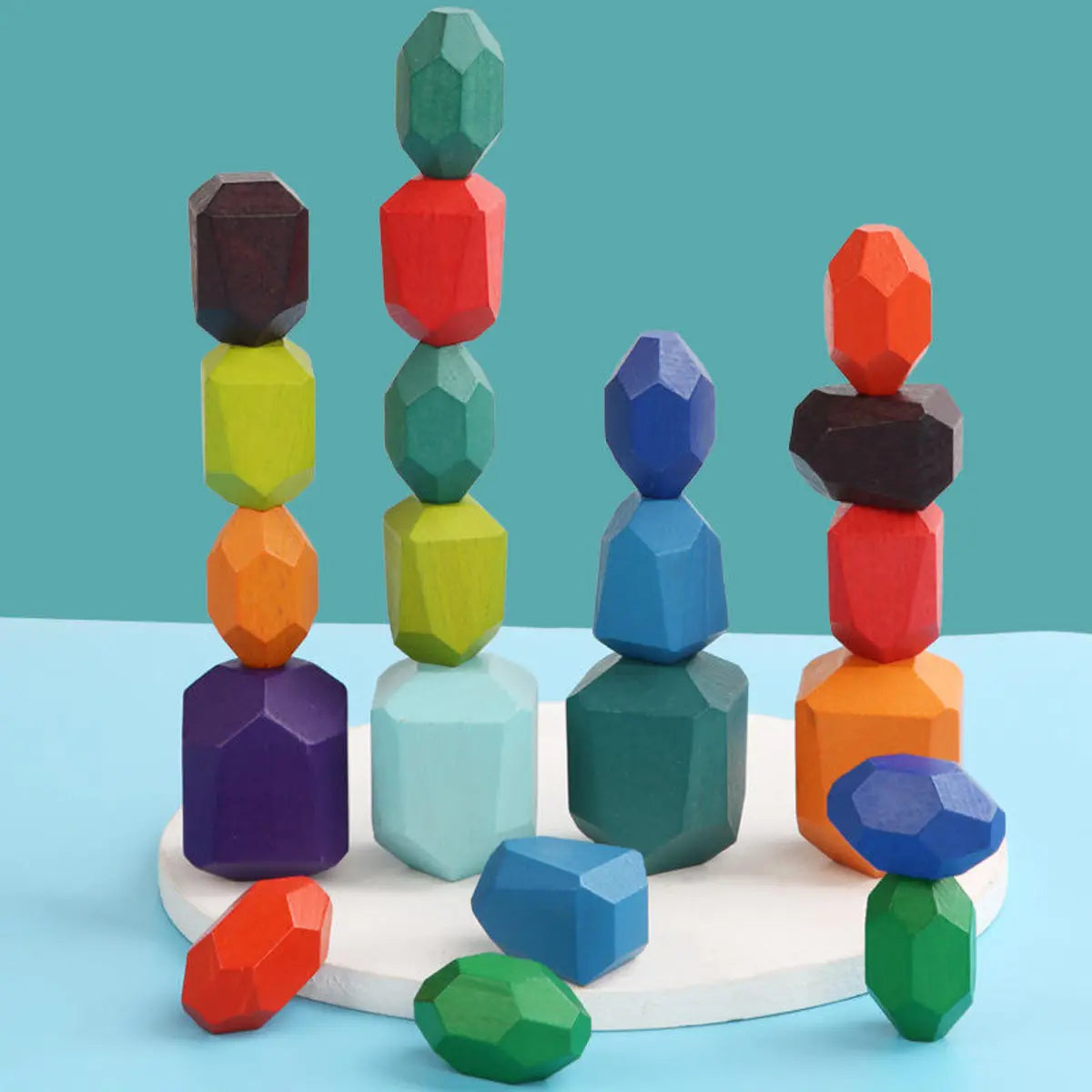 Colorful Wooden Stones Balance Stacking Game
