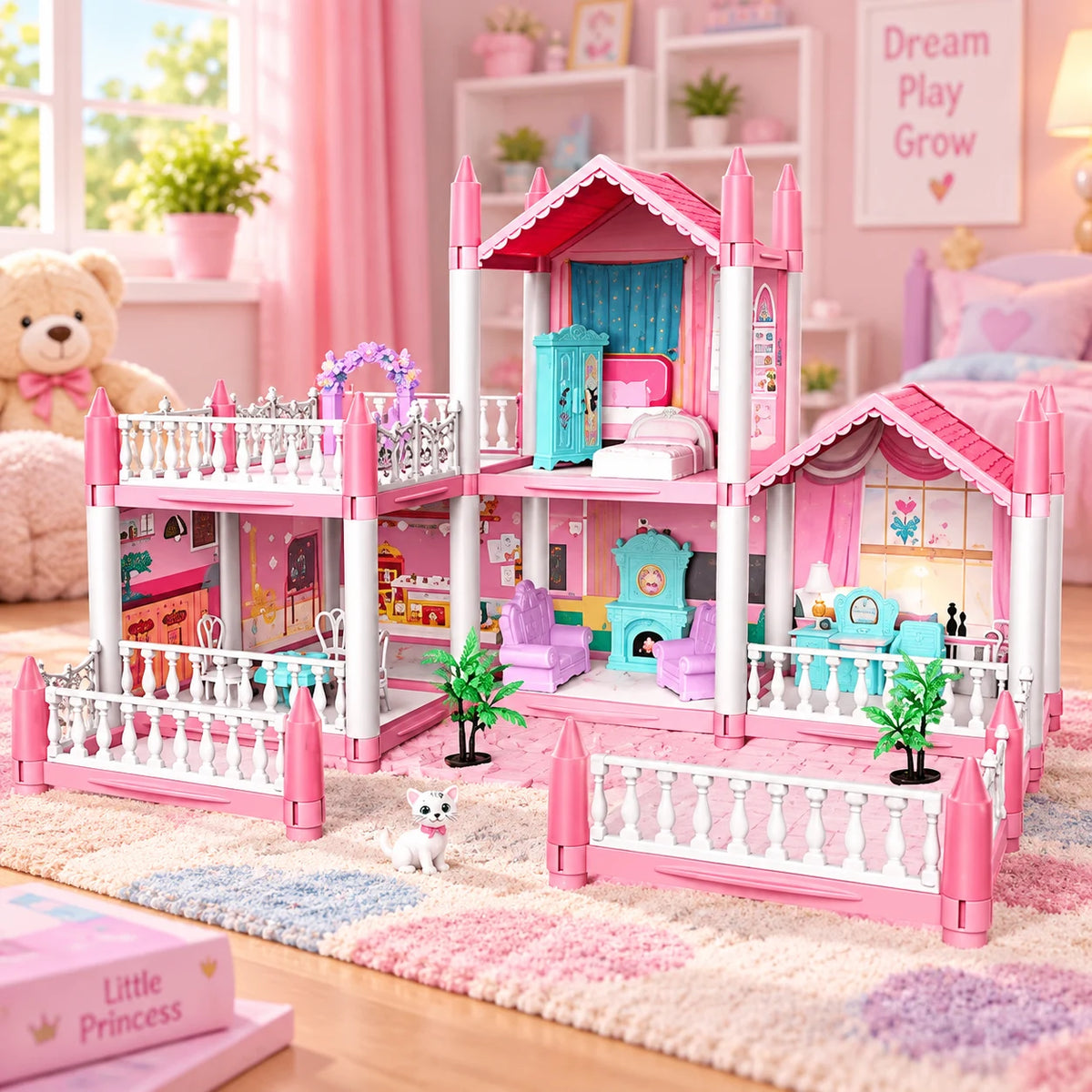 DIY Dreamy Pink Doll House Playset for girls pretend play