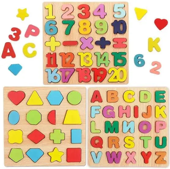 Early Educational wooden Colorful 3D Numbers Shapes and Alphabets Toynix