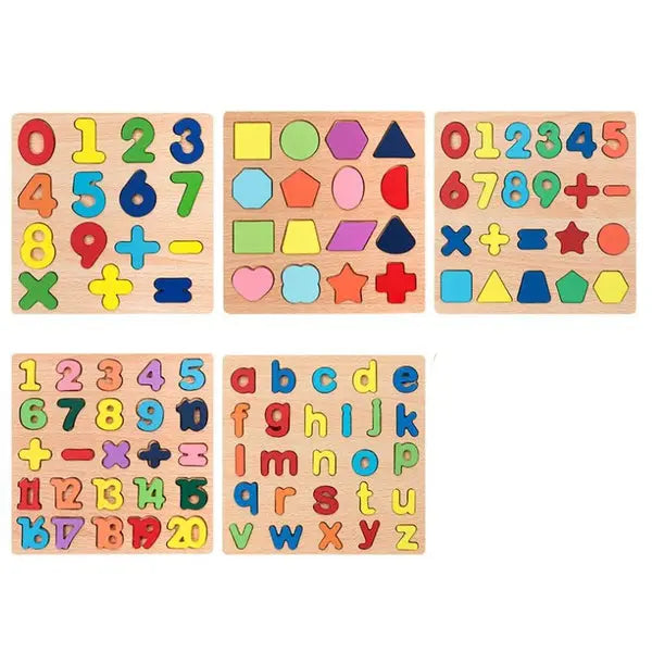 Early Educational wooden Colorful 3D Numbers Shapes and Alphabets Toynix
