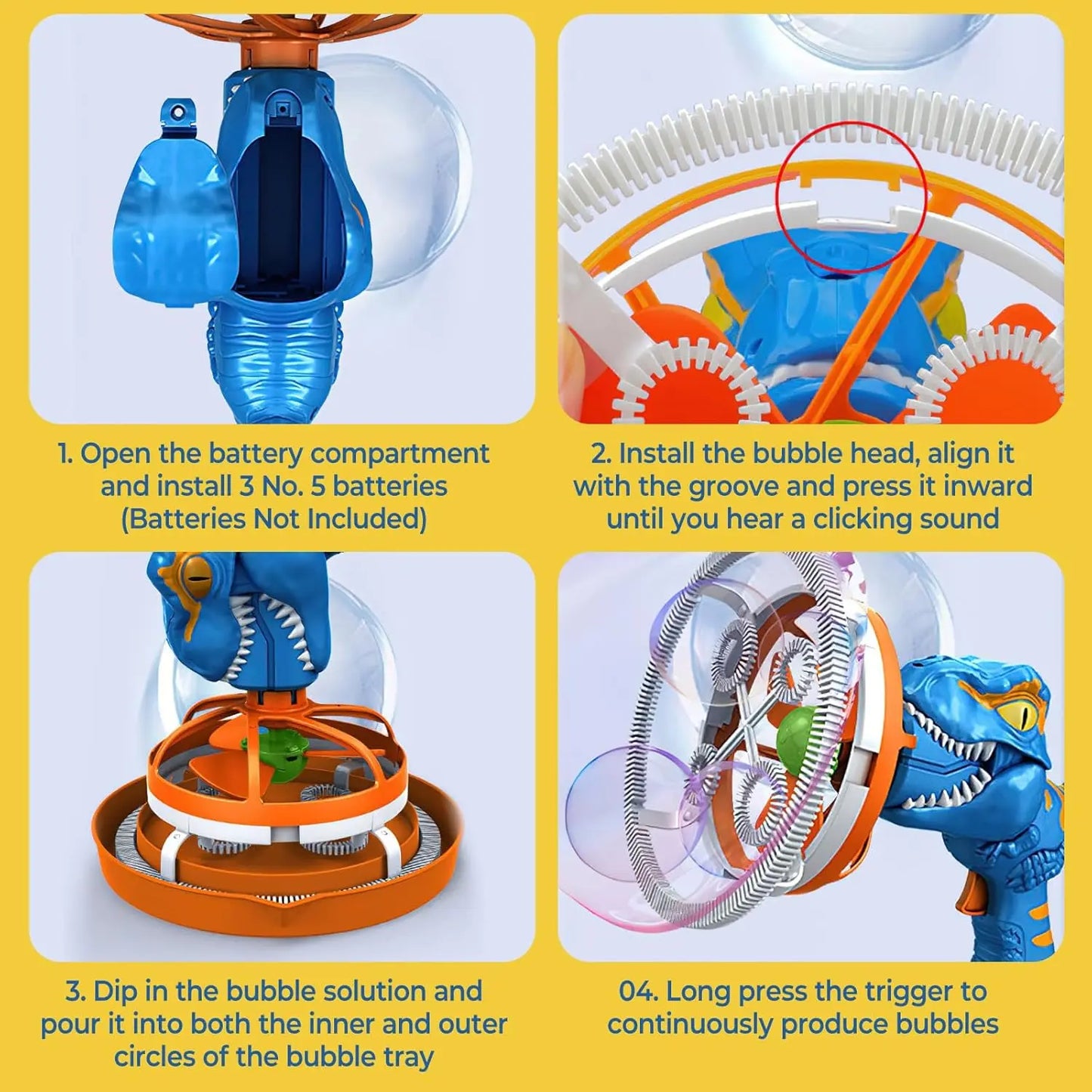 Electric Dinosaur Bubble Maker Gun toy for Kids