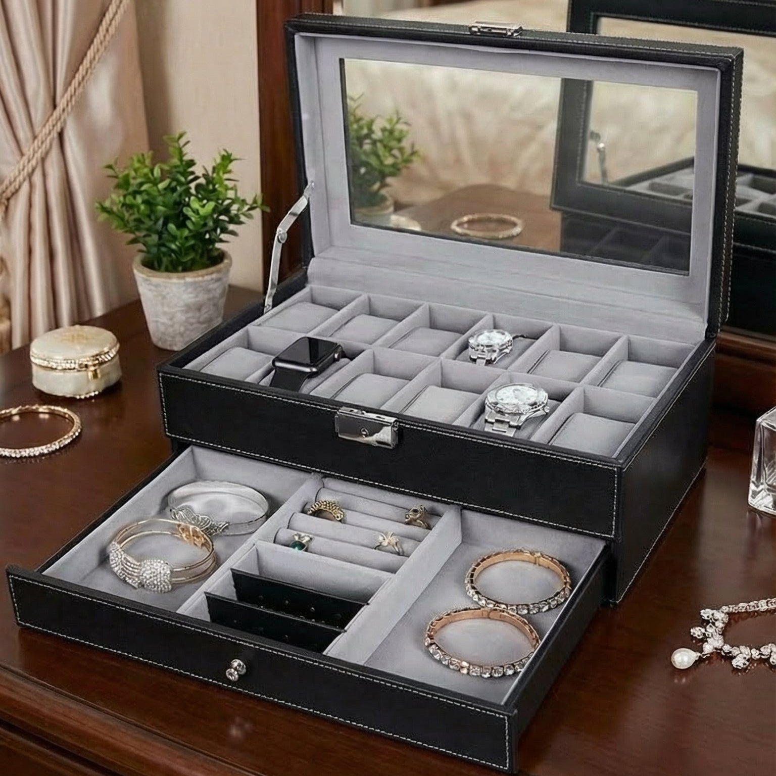 watch holder mens jewelry stand 12 Slot Watch and Sunglasses Organizer for Men – Deliverrpk