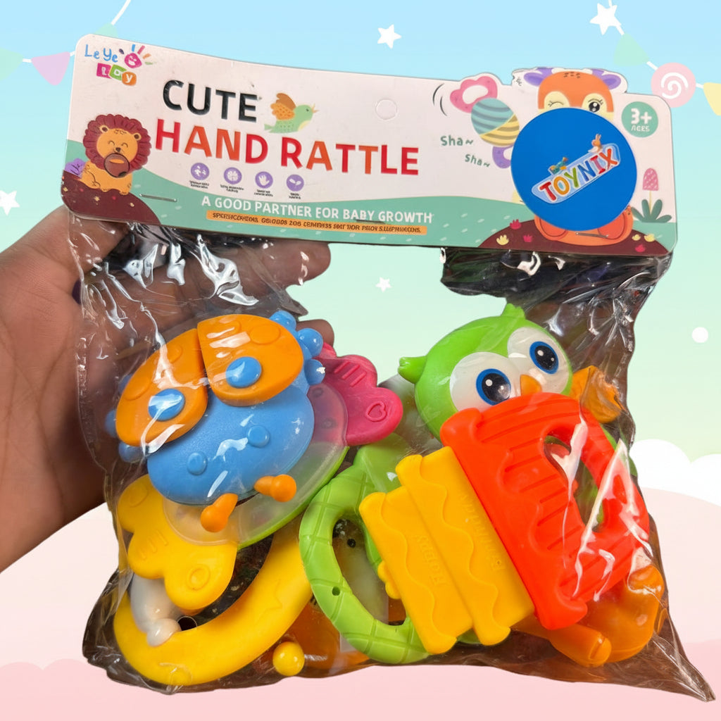 Cute Hand Baby Rattle & Teether Set