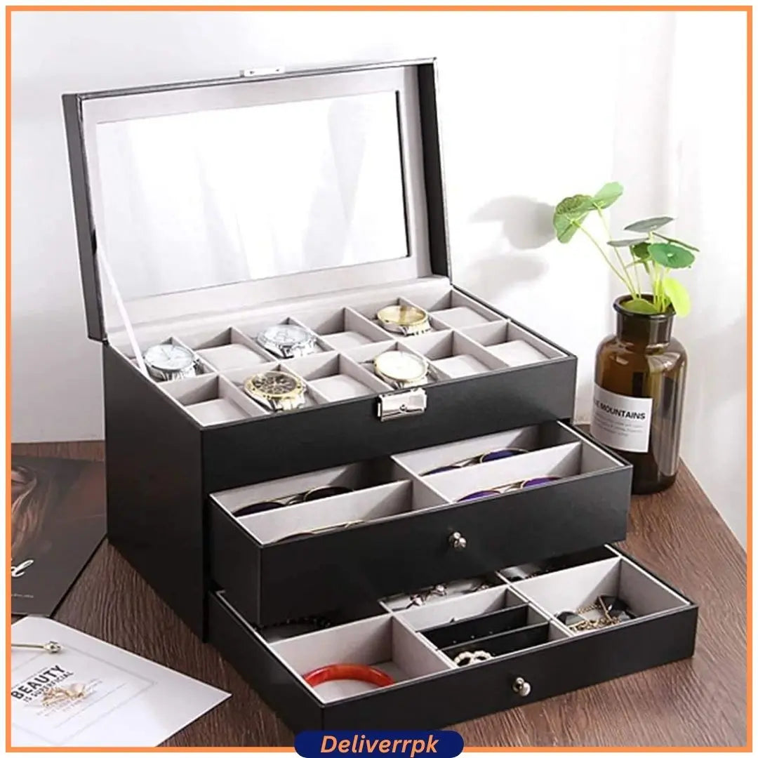 Three Layer Watch Box Organizer (12 Slot) Deliverr.pk