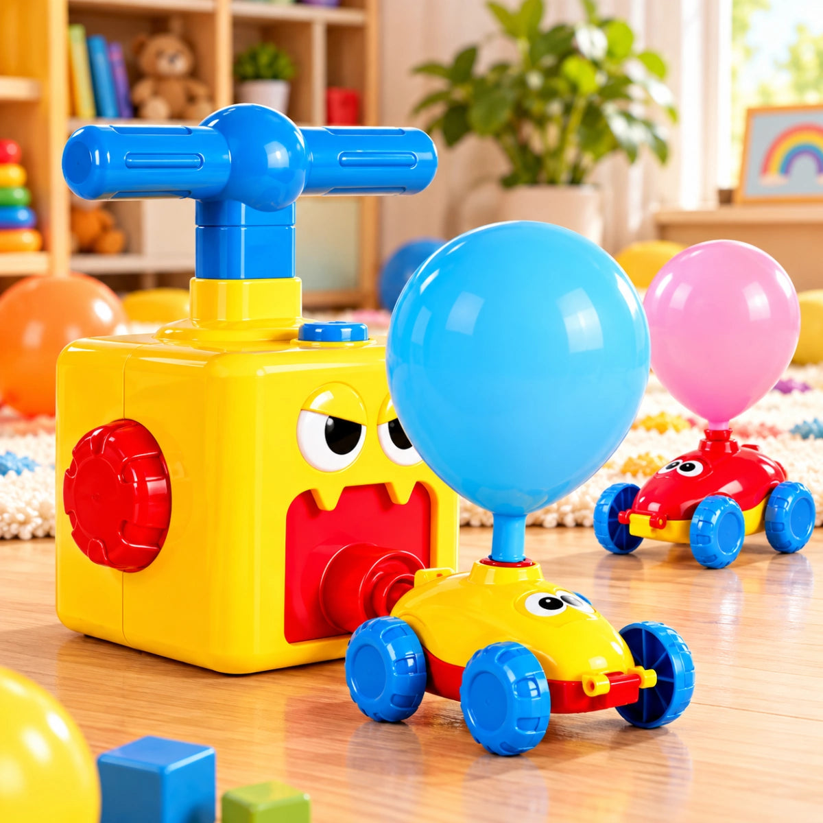 Balloon Powered Pumping Car Toy Set for Toddlers Air Powered Car