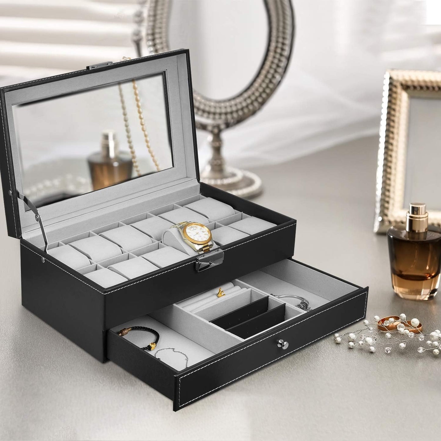 12 Slot Watch and Sunglasses Organizer for Men — Jewelry Display Watch Box