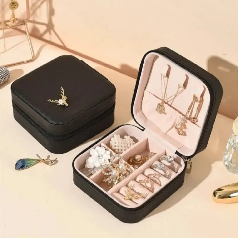 Portable Travel Mini Jewelry Box PU Leather material portable, ideal for travelling, for necklace and rings