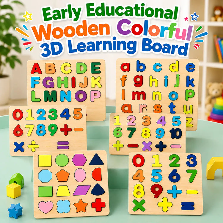Early Educational wooden Colorful 3D Numbers Shapes and Alphabets 