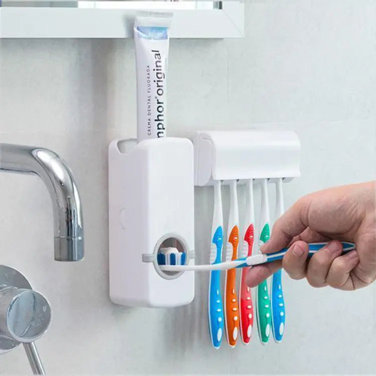 Toothpaste Dispenser with Tooth Brush Holder - White - Deliverrpk