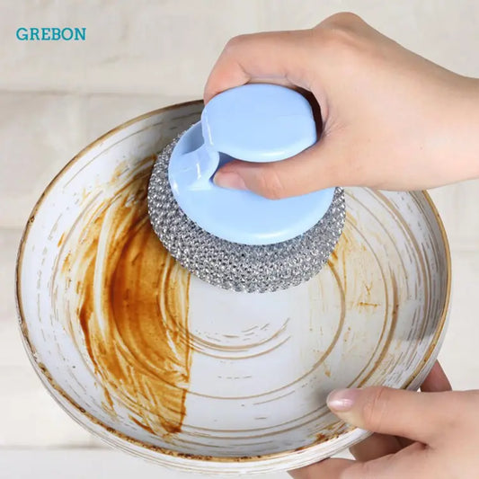 Wire Ball With Long Handle Dishwashing Kitchen Stainless Steel Brush Cleaning Pot Ball Brush Home Kitchen Accessories Tools - Deliverrpk