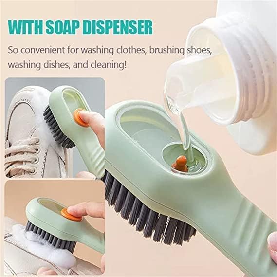 Cleaning Brush with Soap Dispenser | Long Handle | Soft Bristle | Shoes & Clothes Cleaner | Household Laundry Cleaning Tool - Deliverrpk