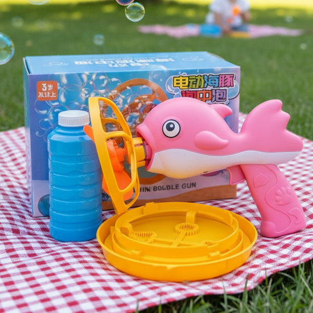 Dolphin Bubble Gun Machine Toy With Refill Solution (Random Color)
