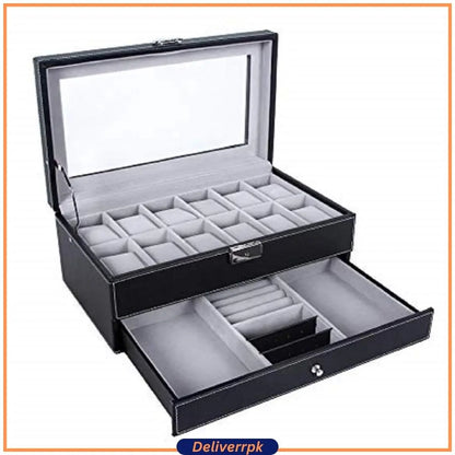 12 Slot Watch and Sunglasses Organizer for Men, Jewelry Display Watch Box Deliverr.pk