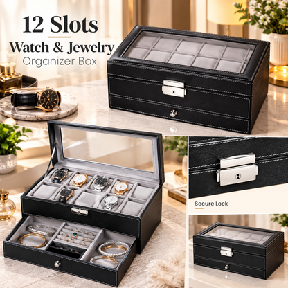 12 Slot Watch and Sunglasses Organizer for Men — Jewelry Display Watch Box