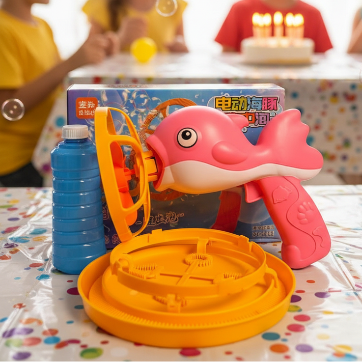 Dolphin Bubble Gun Machine Toy With Refill Solution (Random Color)