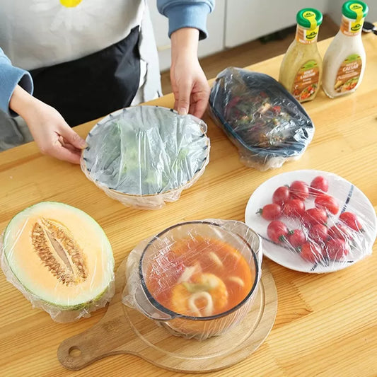 Disposable Cling Film Cover Elastic Food Storage Covers Disposable Bowl Covers Dish Plate Covers Transparent Universal Food Cover Stretch Lids For Cookware Kitchen Seal Lid Preservation Vacuum Food Storage Dust Proof Plastic Fresh Covers - Deliverrpk