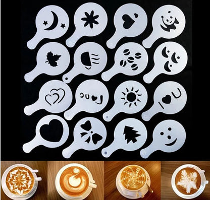 16Pcs/Set Coffee Stencil Cafe Barista Tools Latte Art Maker Cappuccino Decor Pattern Mold Coffee Making Accessories - Deliverrpk