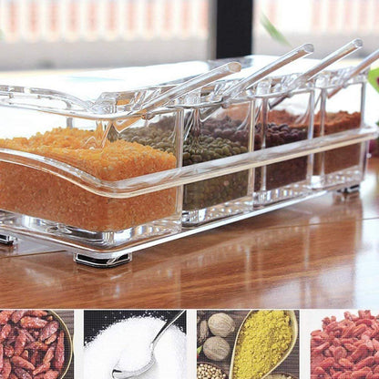 Clear Seasoning Rack Spice Pots - 4pcs Crystal Spice Box/Masala Box/Seasoning Box/Multipurpose Box with Spoons - Deliverrpk