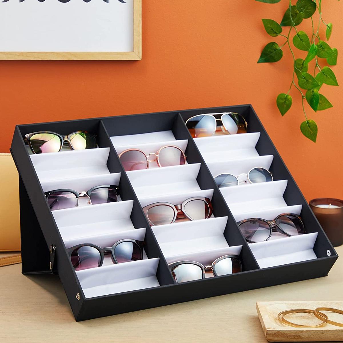 Sunglasses Display Case 18 Slot for Women and Men, Eyeglass Storage Case for Multiple Glasses, Eyewear Holder for Dresser, Closet, Travel - Deliverrpk