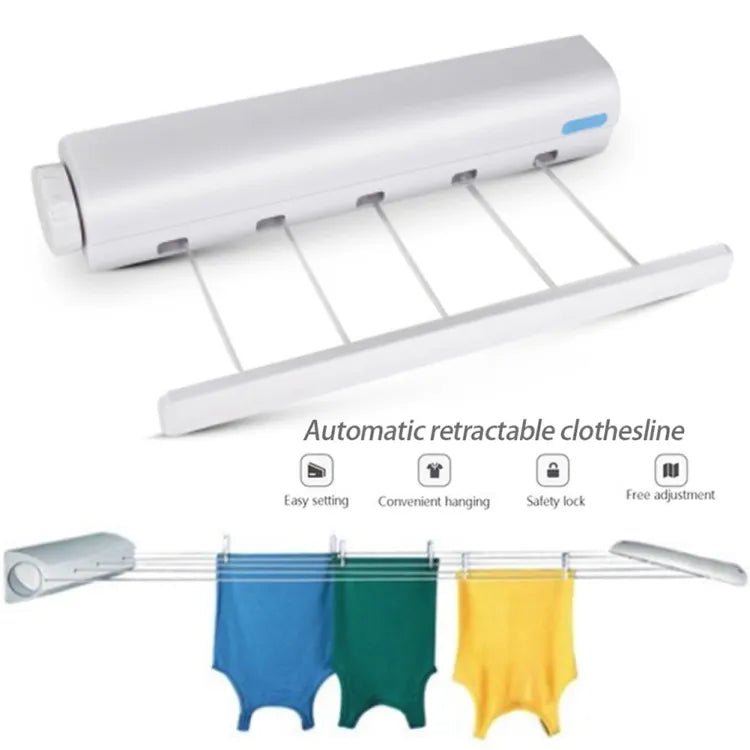 Retractable Automatic Cloth Drying Line Rope Retractable Clothesline Extendable Automatic Cloth Drying Stand Clothes Line, Drying line Clothes Line Wall Mounted Retractable Hanging Ropes for Laundry & Hanger Dryer - 3.2 Meters Ropes Length - Deliverrpk